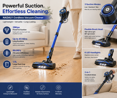 NADALY Cordless Vacuum Cleaner Stick Vacuum with 3 Powerful Suction Modes